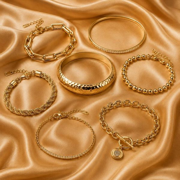 A curated collection of gold bracelets