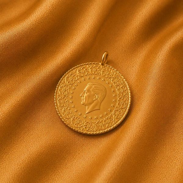 Gold coin pendant with loop