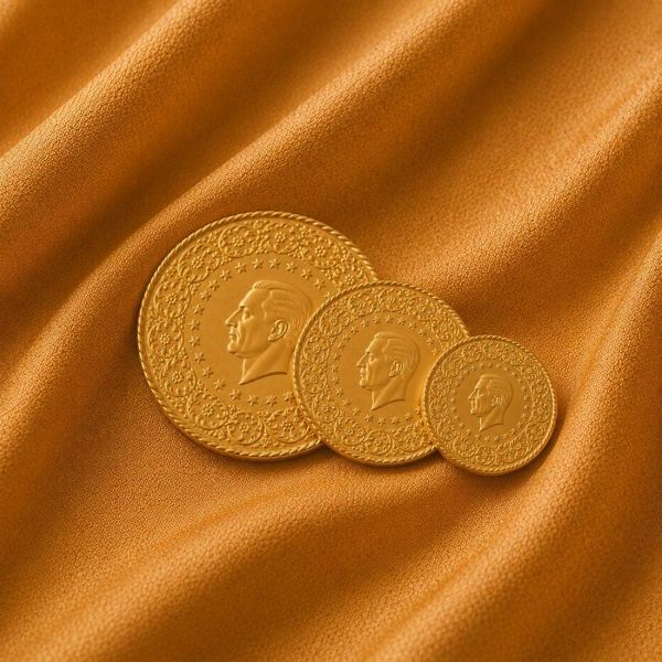 Three gold coins in different sizes