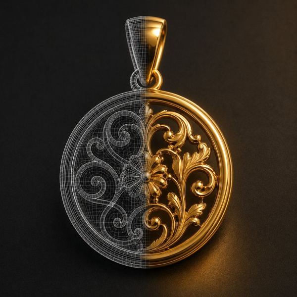 Gold pendant from design to finished piece