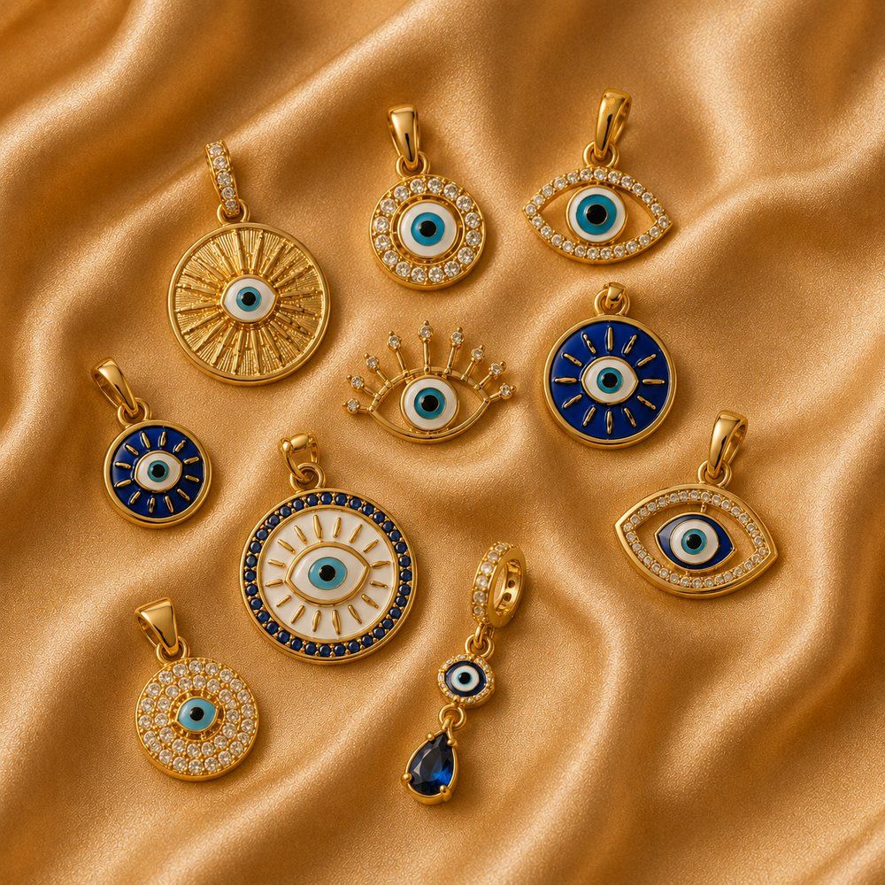 A curated collection of gold evil-eye jewelry