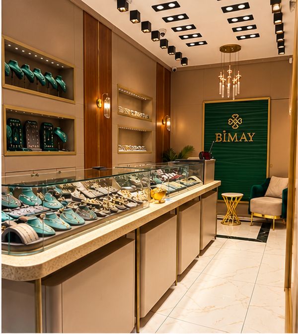 Gold jewelry and diamond display in our shop
